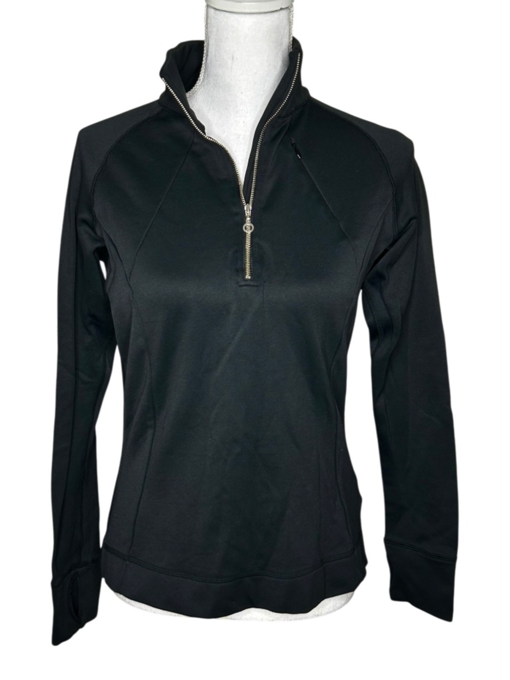 Nils Black Quarter Zip Base Layer Long Thunbhole Sleeves Size Small